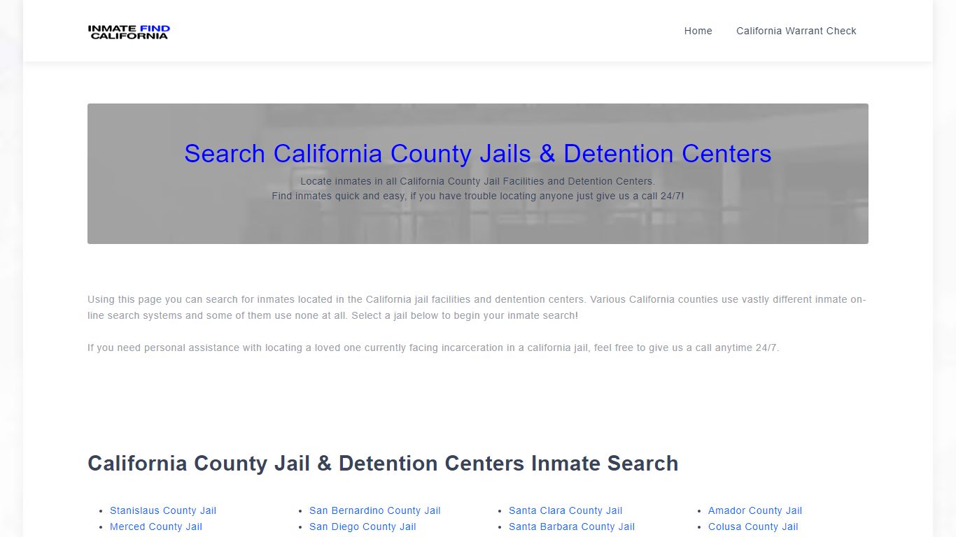 Search California County Jails & Detention Centers - Inmate Find California