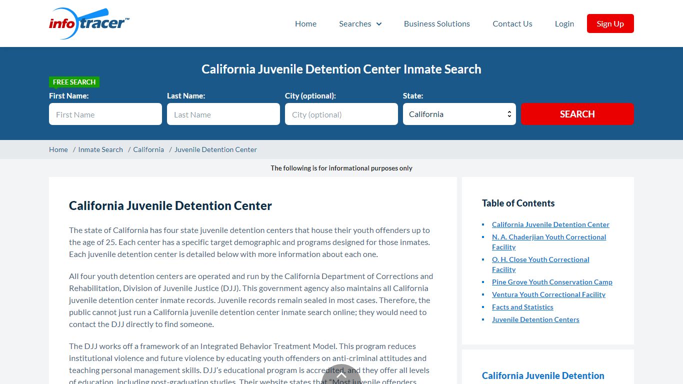 California Juvenile Detention Center Inmate Search - Infotracer.com