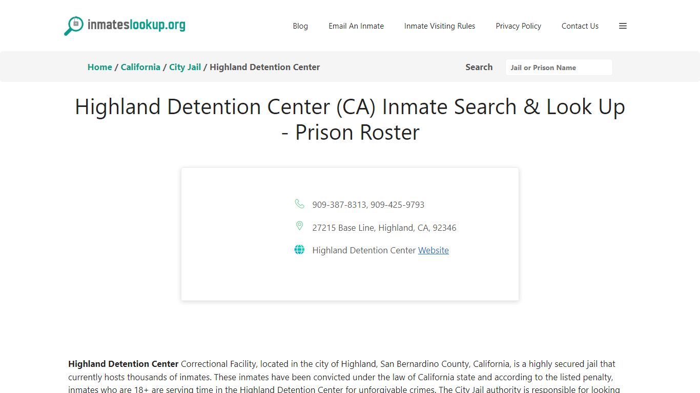 Highland Detention Center (CA) Inmate Search & Look Up - Prison Roster